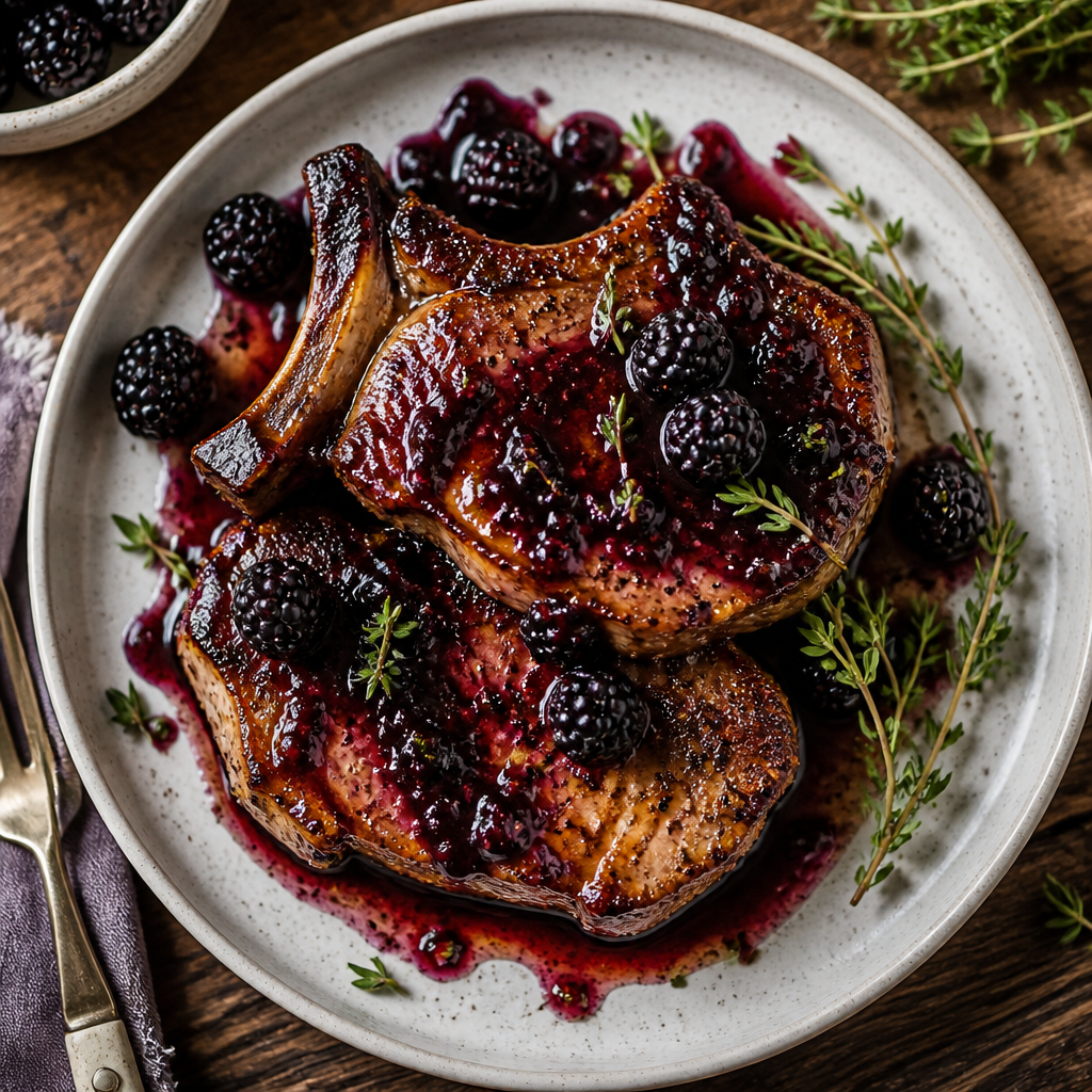 Blackberry Thyme Glazed Pork Chops