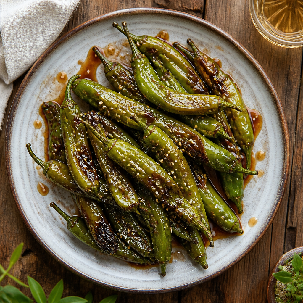 Blistered Shishito Peppers With Miso Glaze