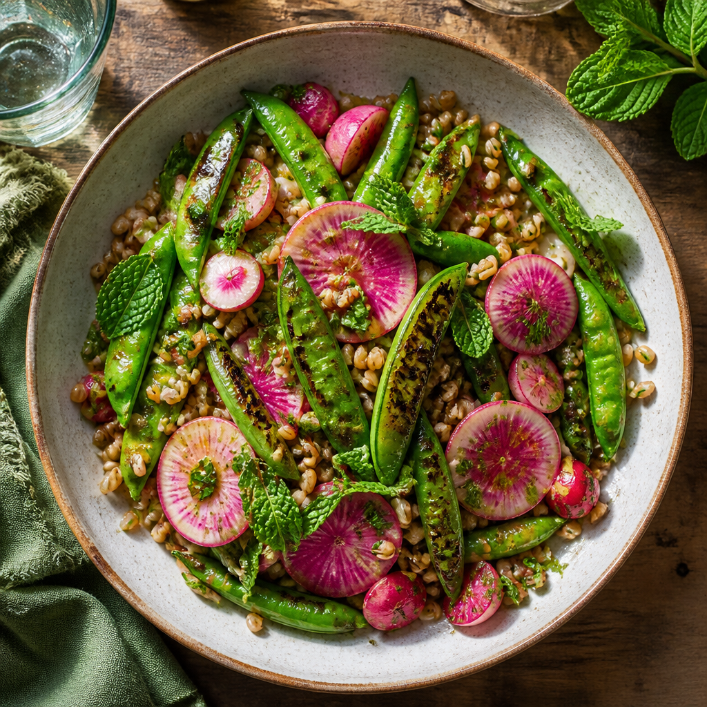 Charred Snap Pea and Radish Harvest Bowl
