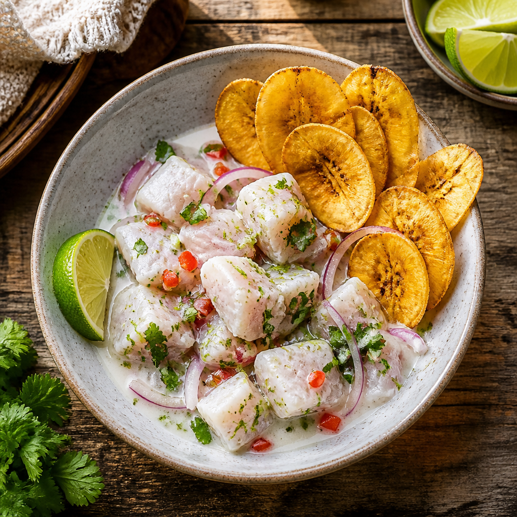 Coconut Lime Ceviche with Crispy Plantain Chips