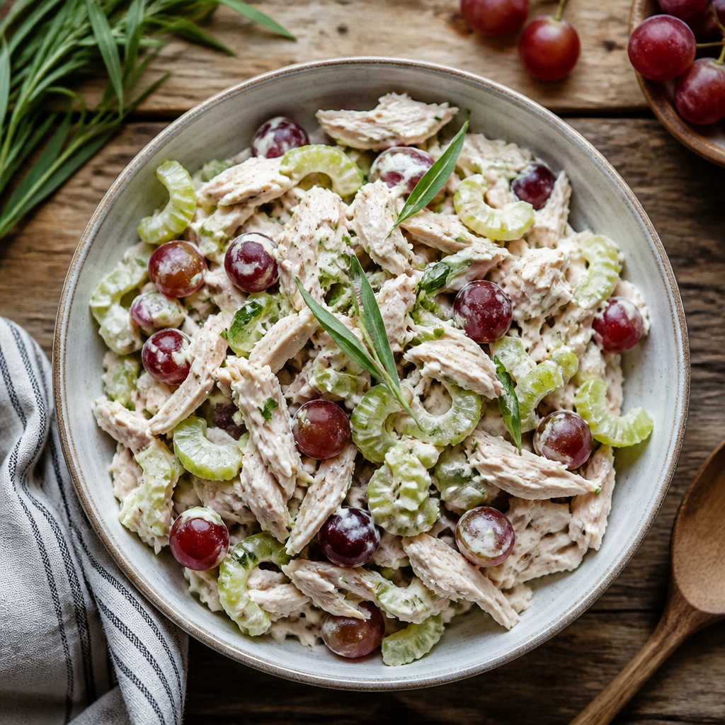 Cold Chicken Salad With Grapes and Tarragon — American Lunch served and photographed from above