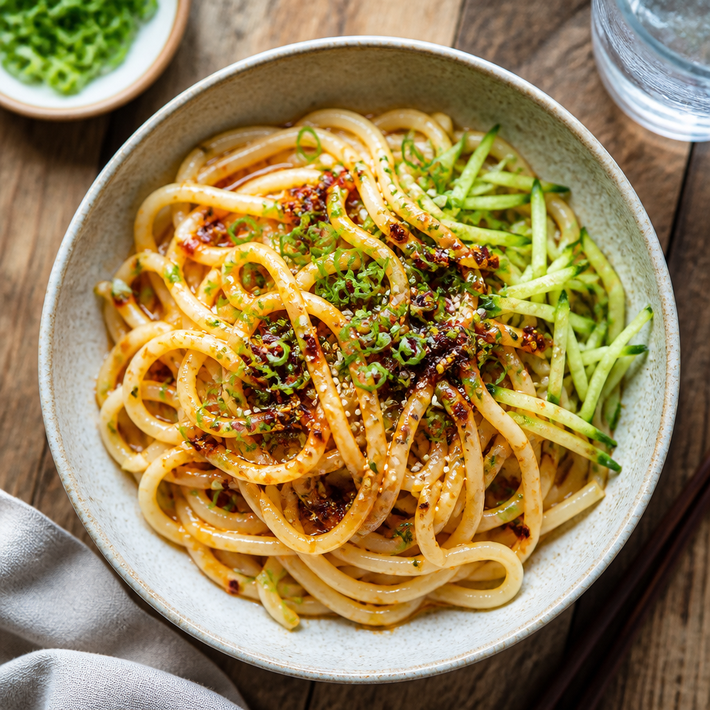 Cold Udon Noodles With Ginger Chili Crisp