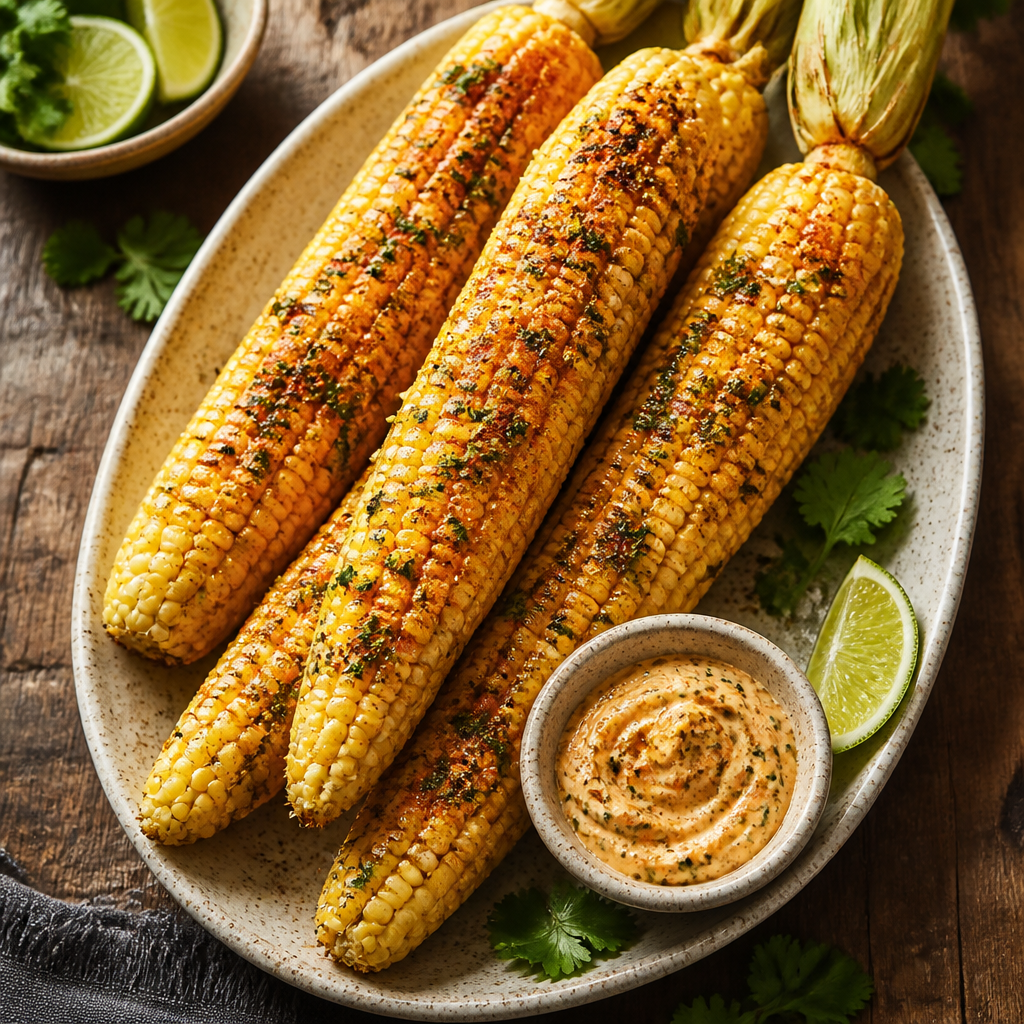 Corn On The Cob With Chili Lime Butter — American Side Dish served and photographed from above