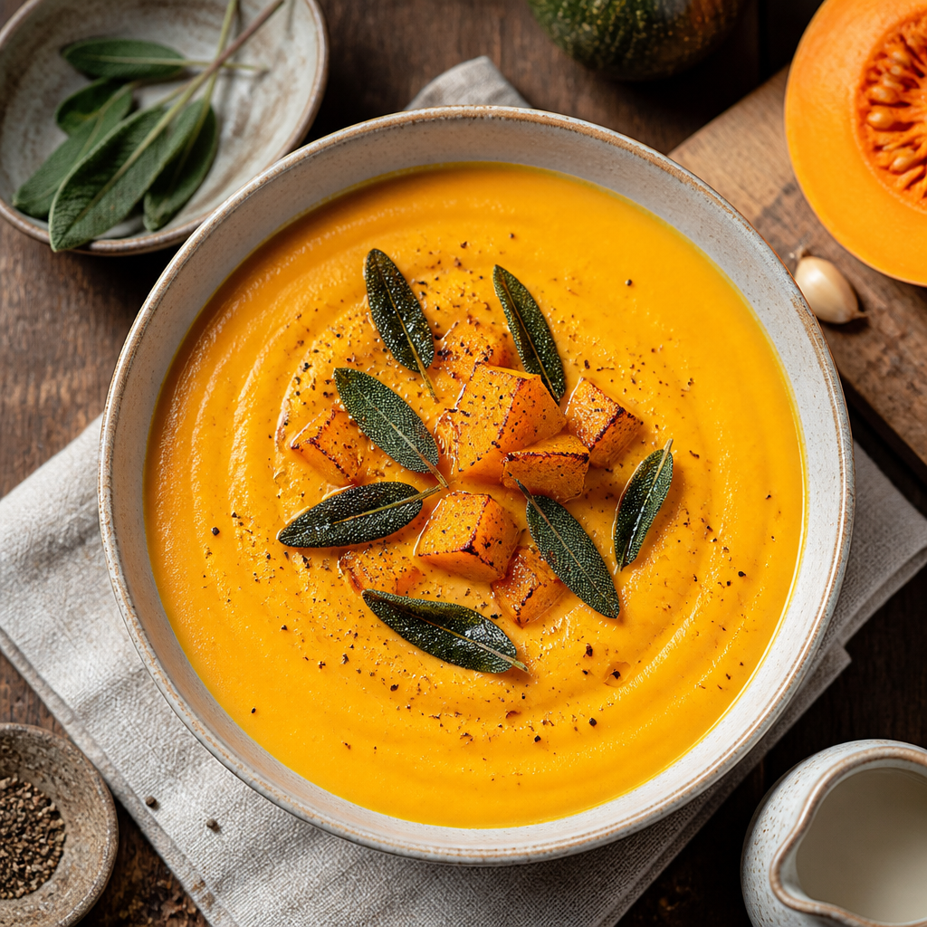 Creamy Roasted Butternut Squash and Sage Soup