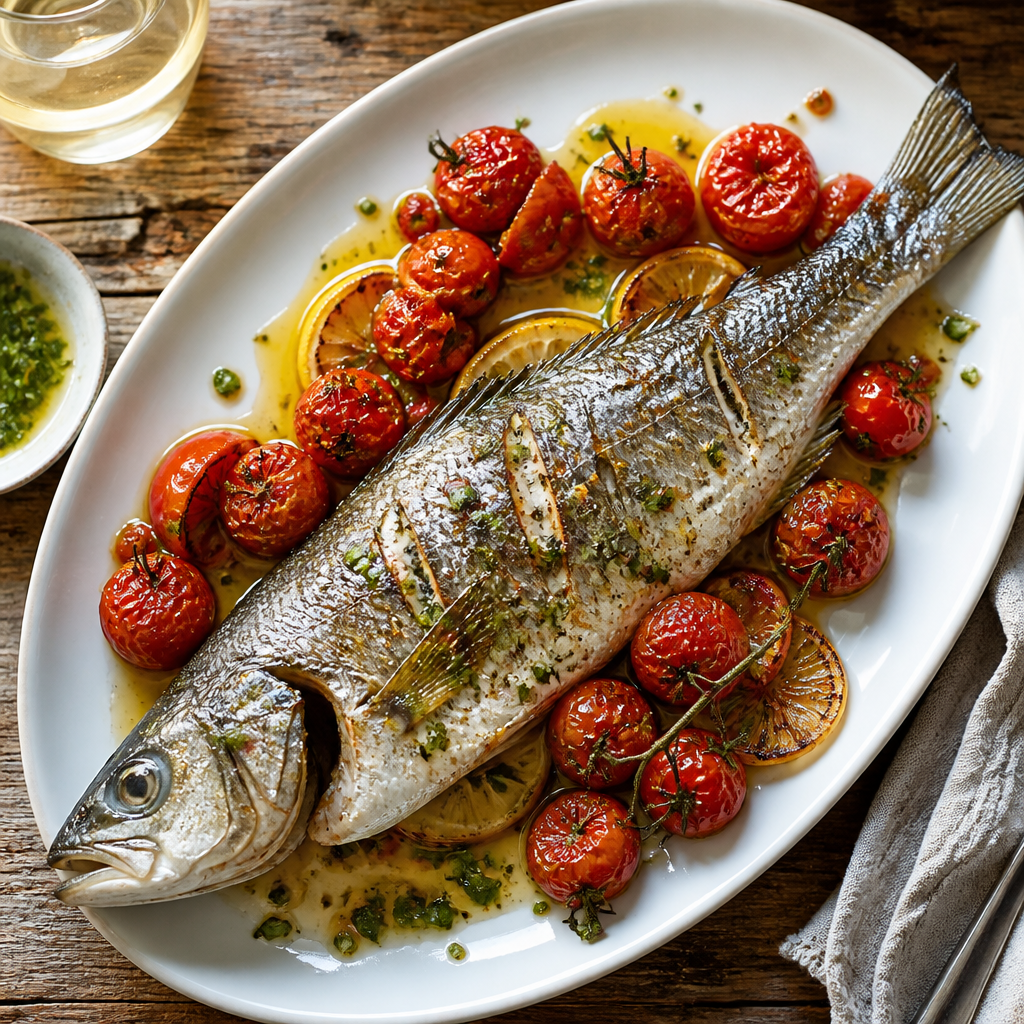 Grilled Branzino With Blistered Cherry Tomatoes
