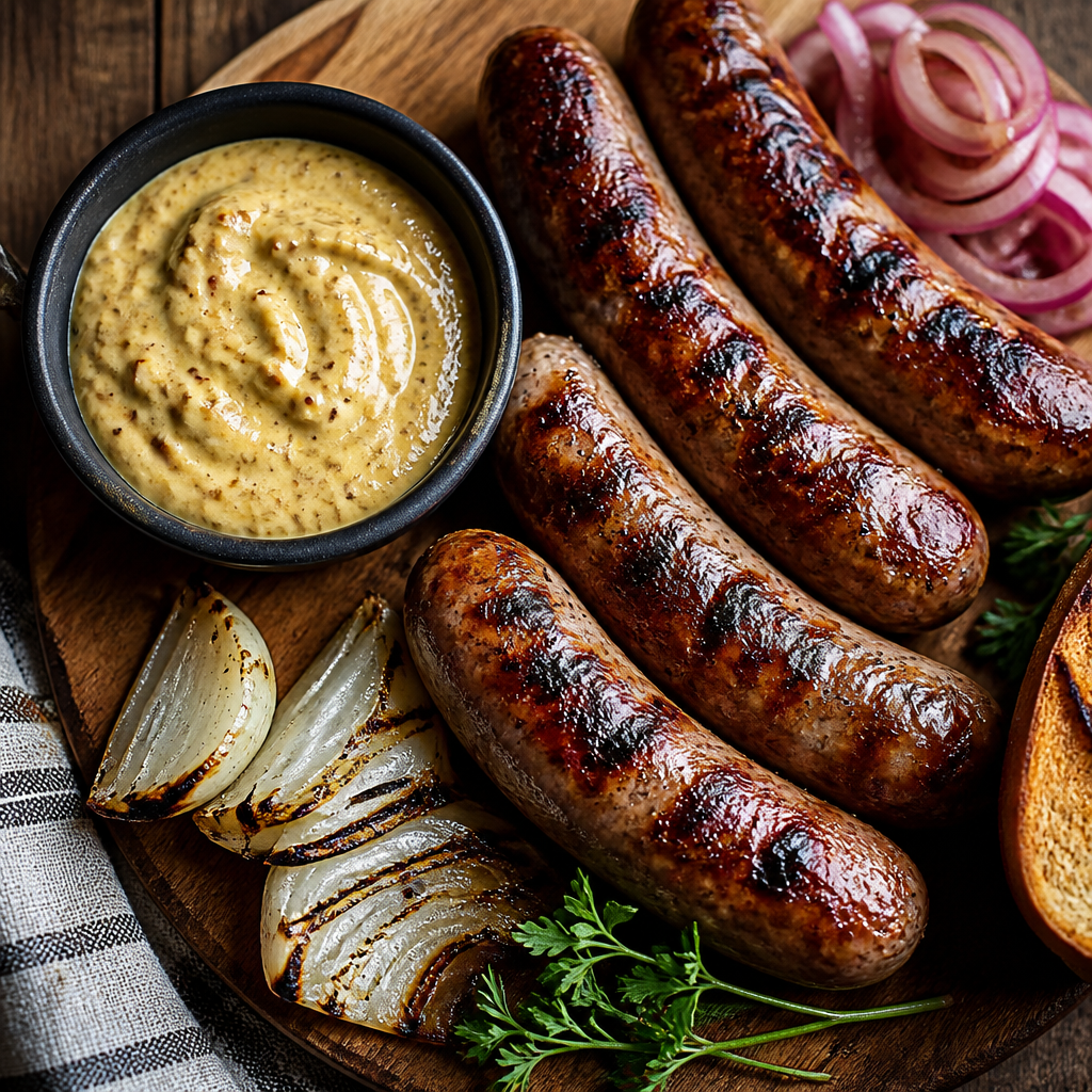 Grilled Brats With Spicy Beer Mustard