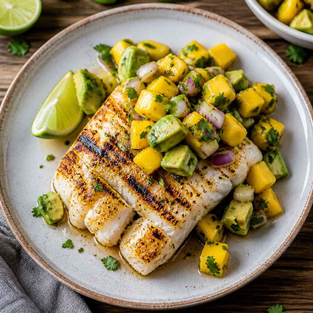Grilled Cod With Mango Avocado Salsa