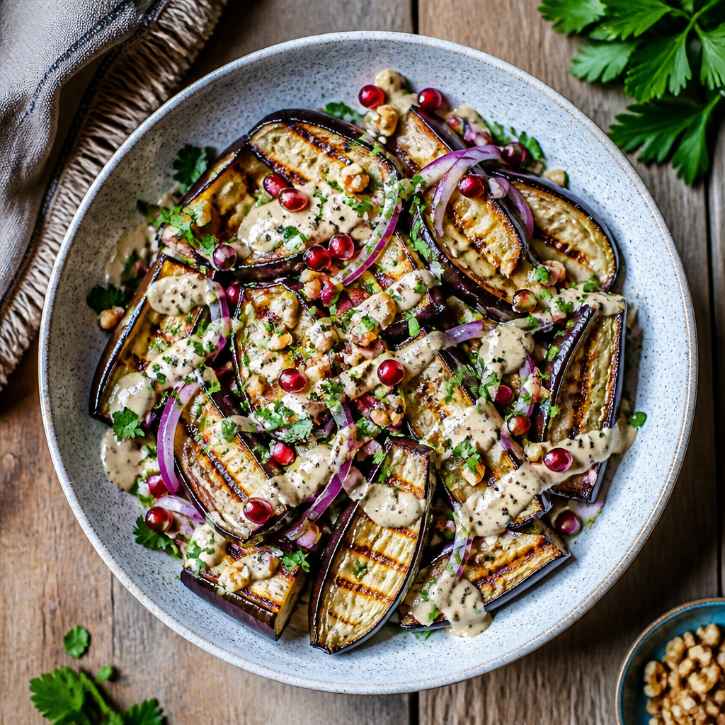 Grilled Eggplant Salad With Tahini Dressing