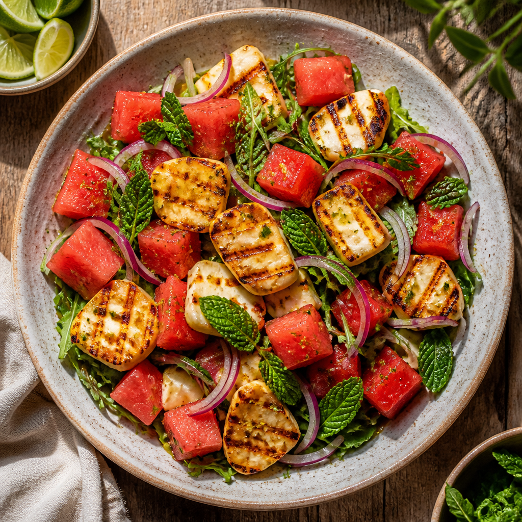 Grilled Halloumi and Watermelon Salad