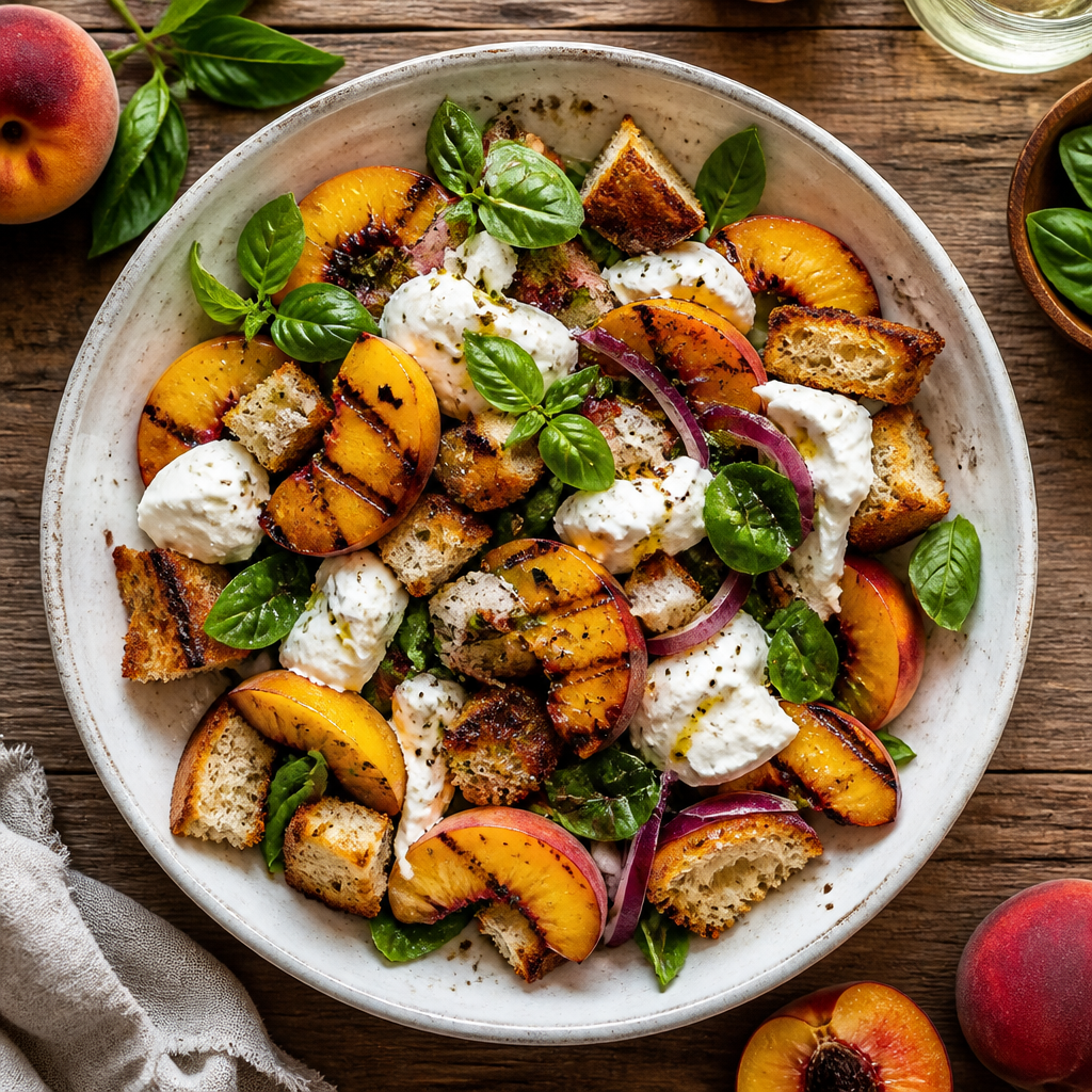 Grilled Peach and Burrata Panzanella