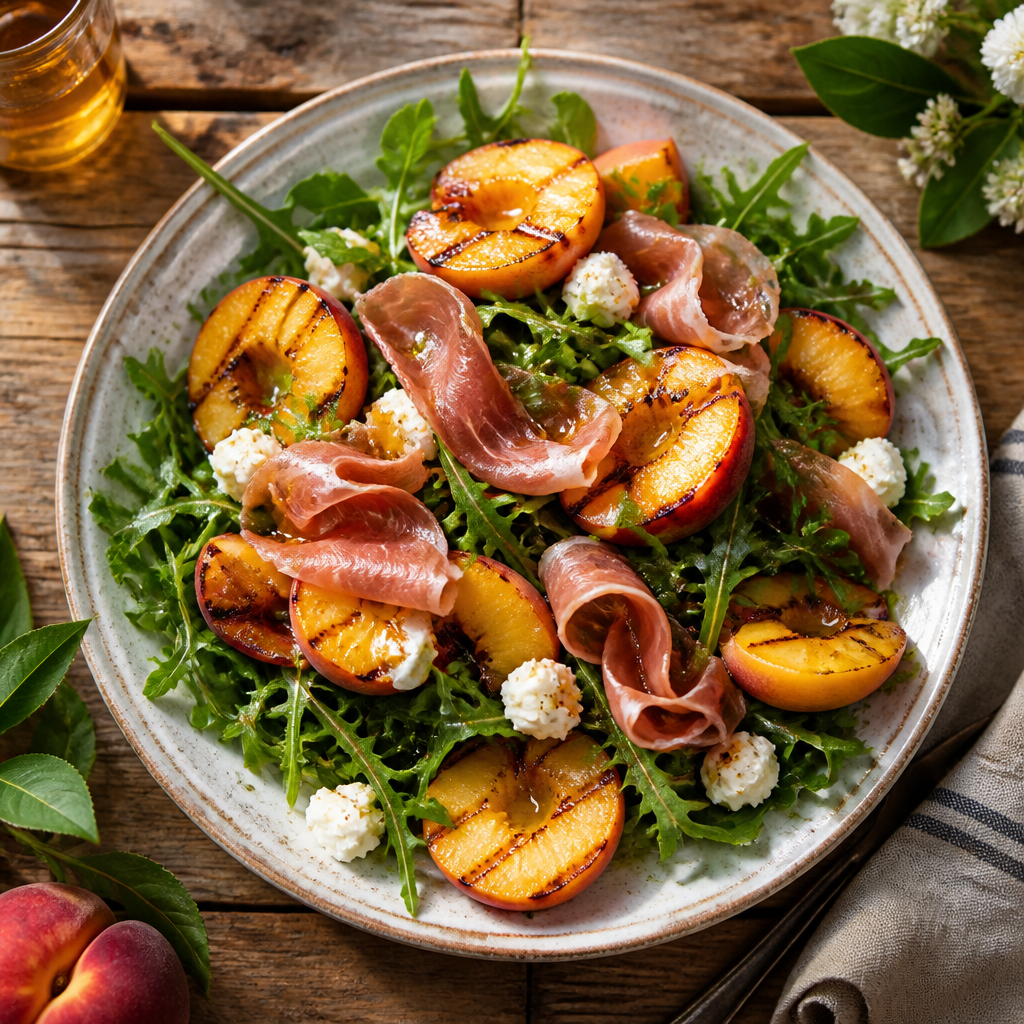 Grilled Peach and Prosciutto Salad with Honey