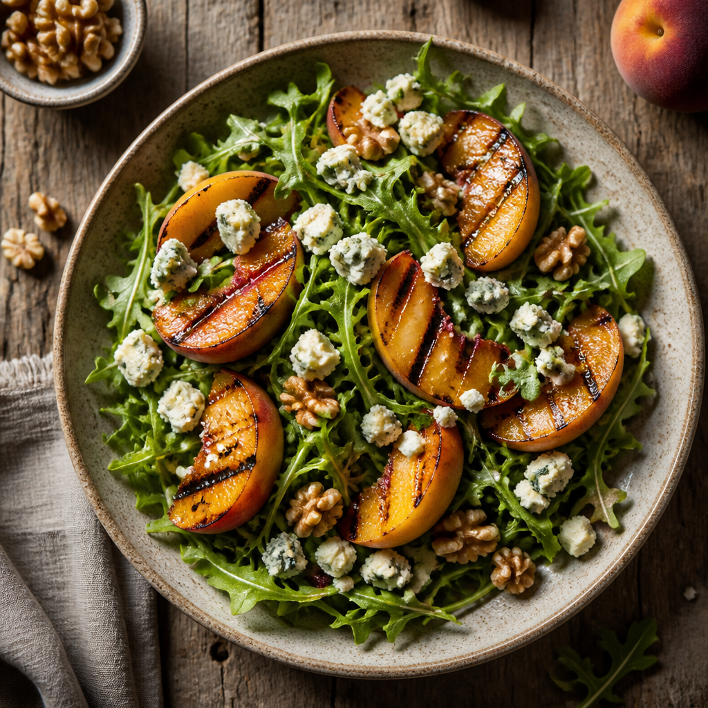 Grilled Peach Salad With Creamy Gorgonzola