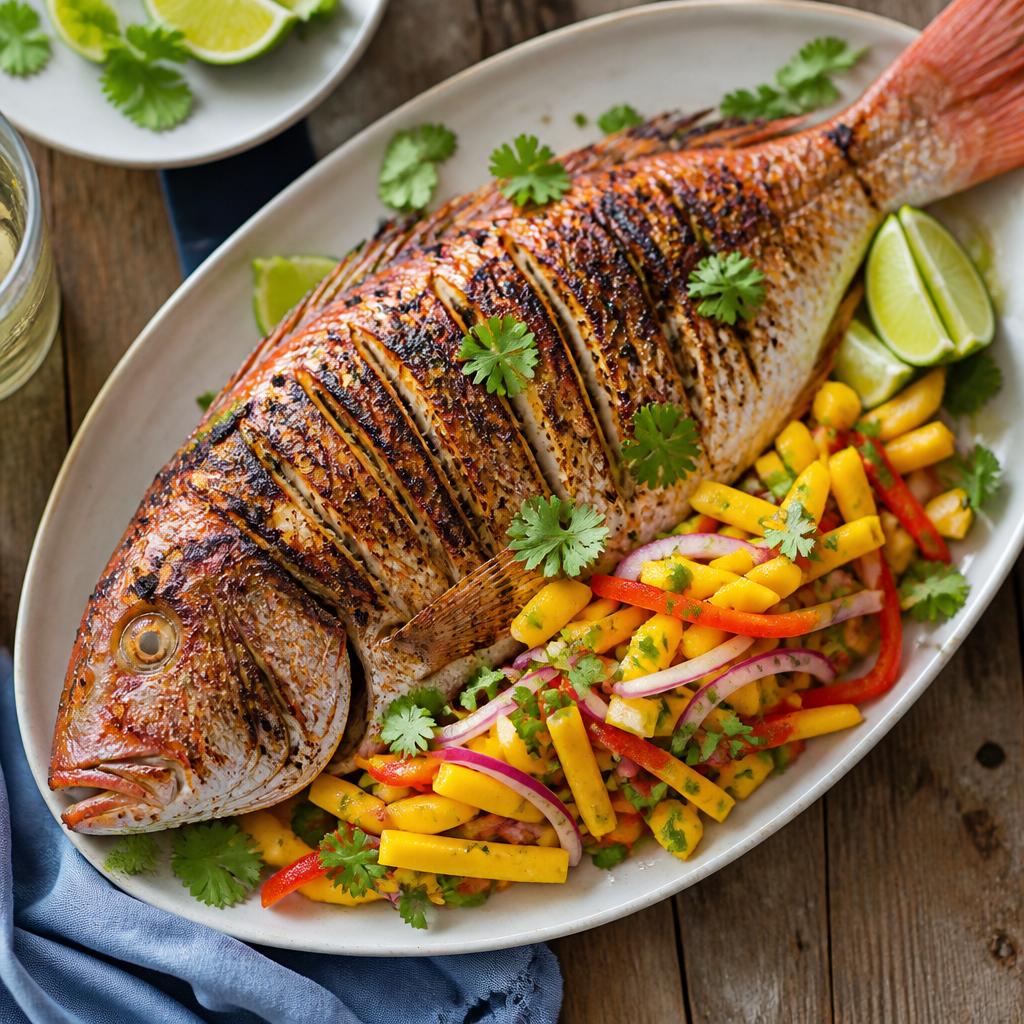 Grilled Red Snapper With Mango Slaw