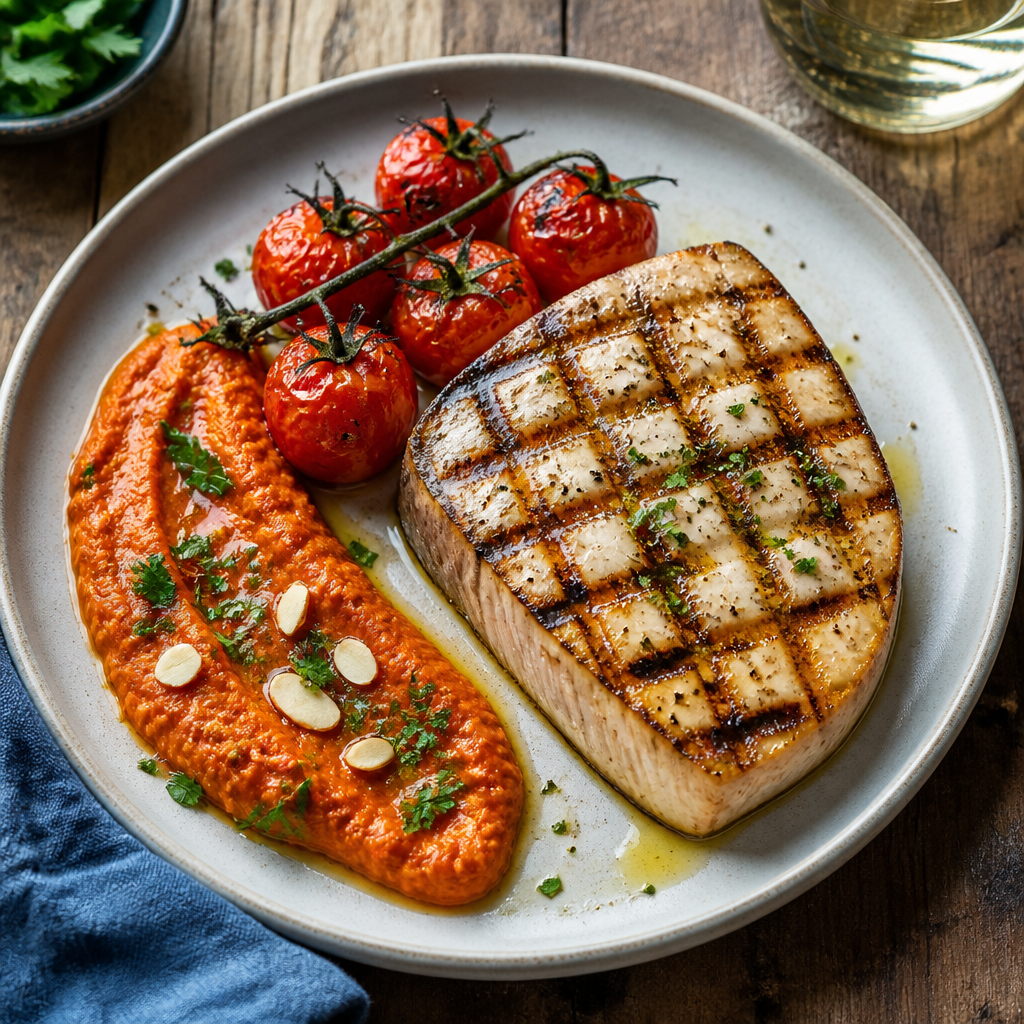 Grilled Swordfish with Charred Tomato Romesco