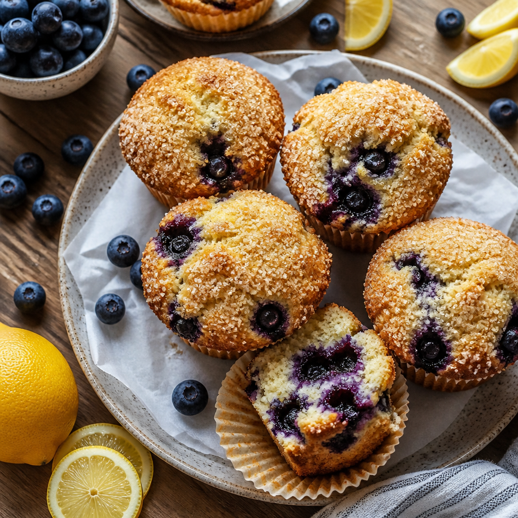 Lemon Blueberry Muffins With Sugared Tops