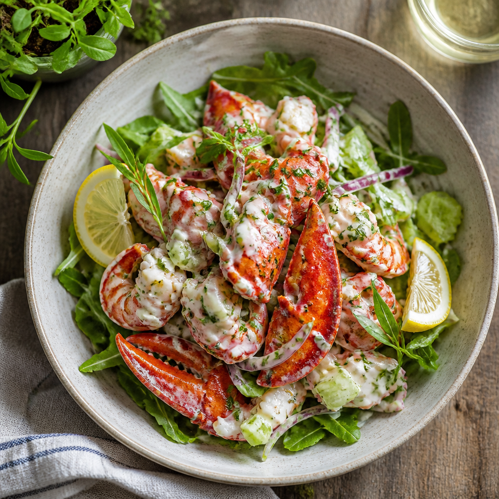 Lobster Salad With Creamy Tarragon Dressing — American Salads served and photographed from above