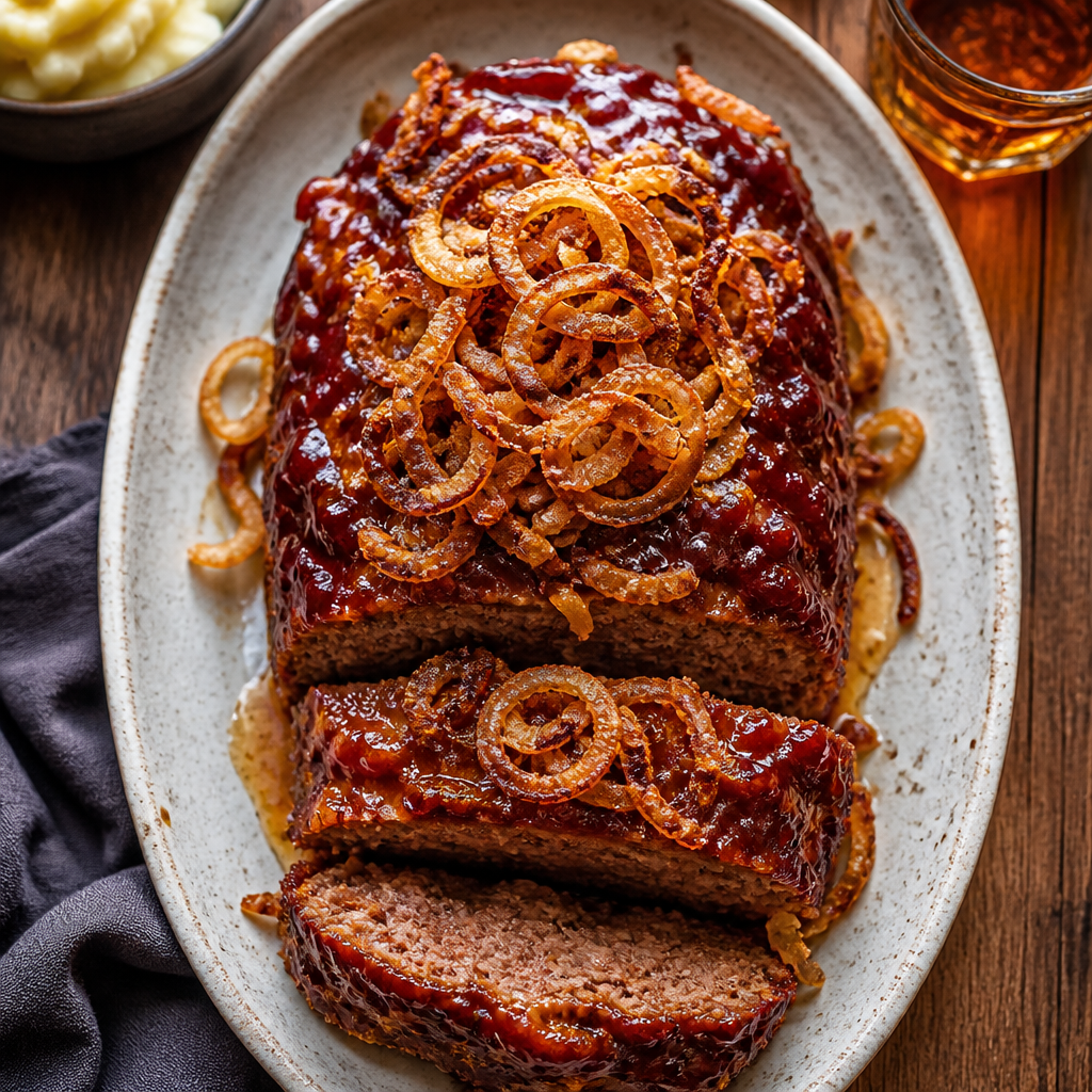 Maple-Bourbon Glazed Meatloaf with Crispy Fried Shallots