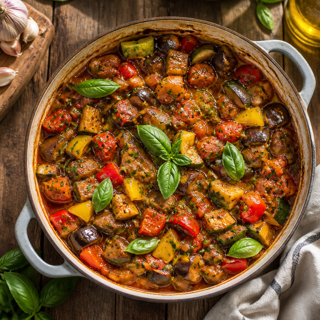 Ratatouille With Fresh Basil And Garlic Oil
