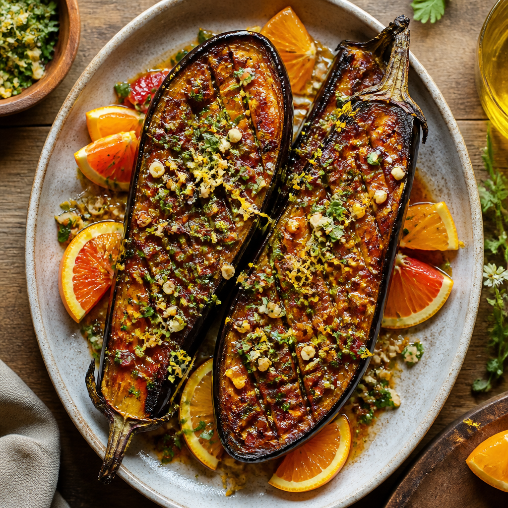 Roasted Harissa Eggplant with Citrus Gremolata