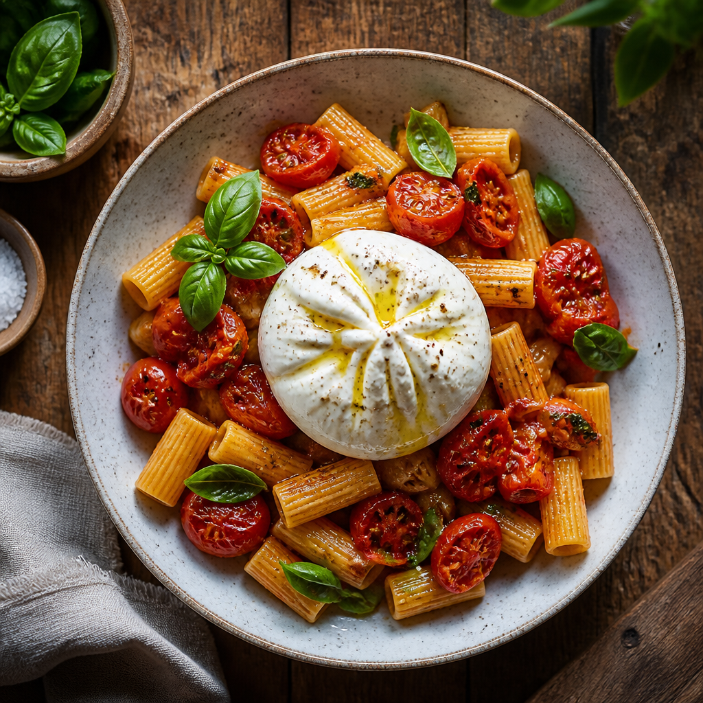 Slow-Roasted Tomato and Burrata Rigatoni