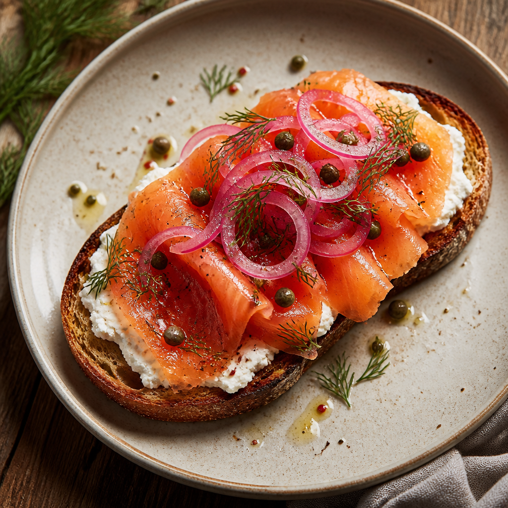 Smoked Salmon & Whipped Goat Cheese Tartine