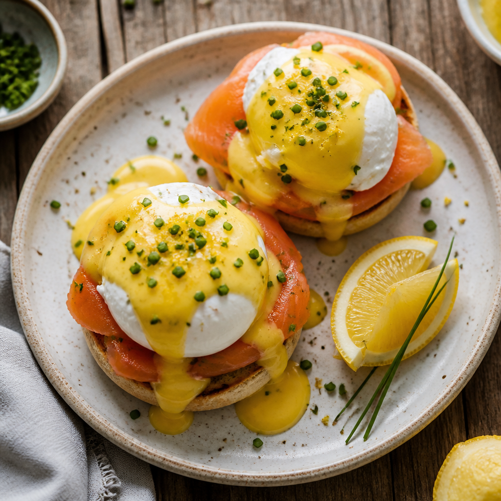 Smoked Salmon Eggs Benedict with Lemon-Chive Hollandaise
