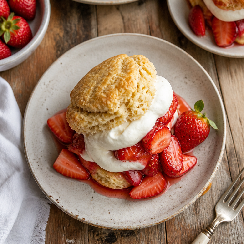 Strawberry Shortcake With Whipped Mascarpone — American Dessert served and photographed from above