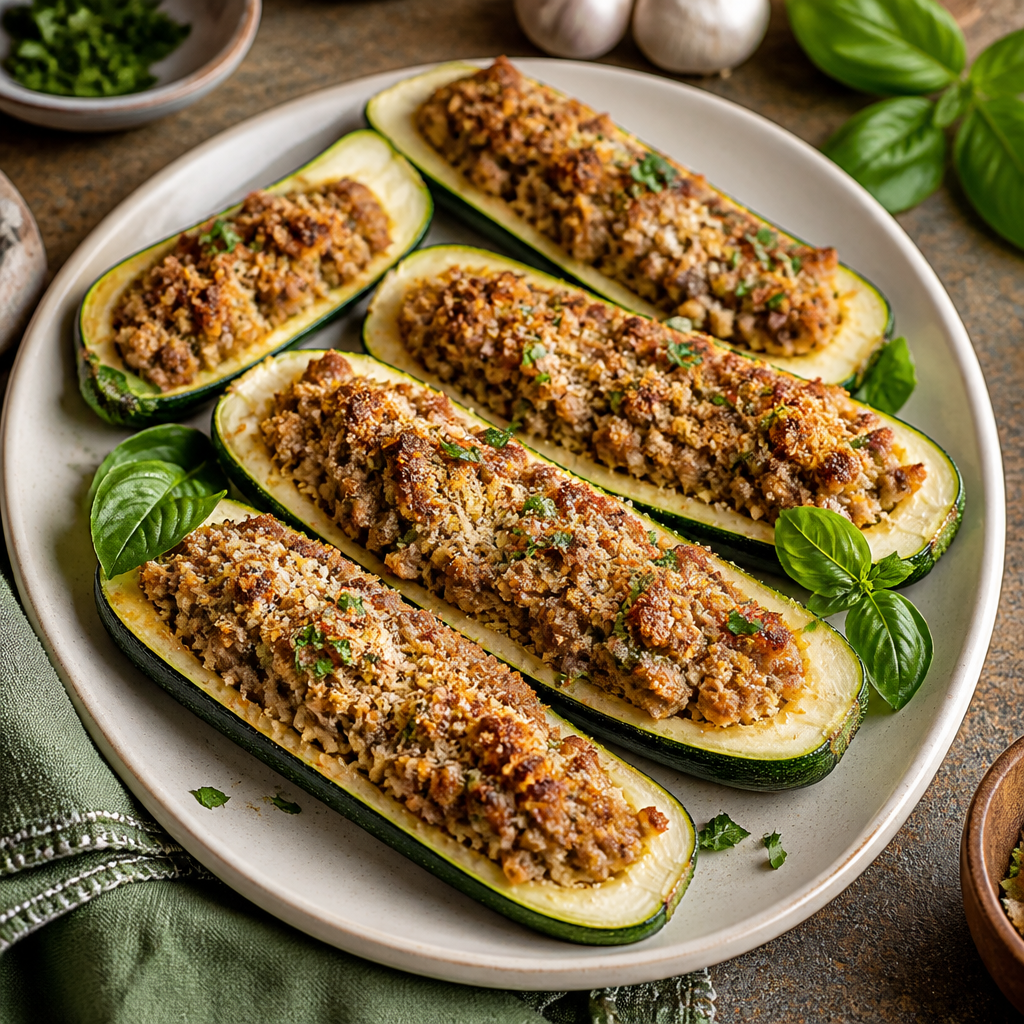 Stuffed Zucchini With Italian Sausage Filling