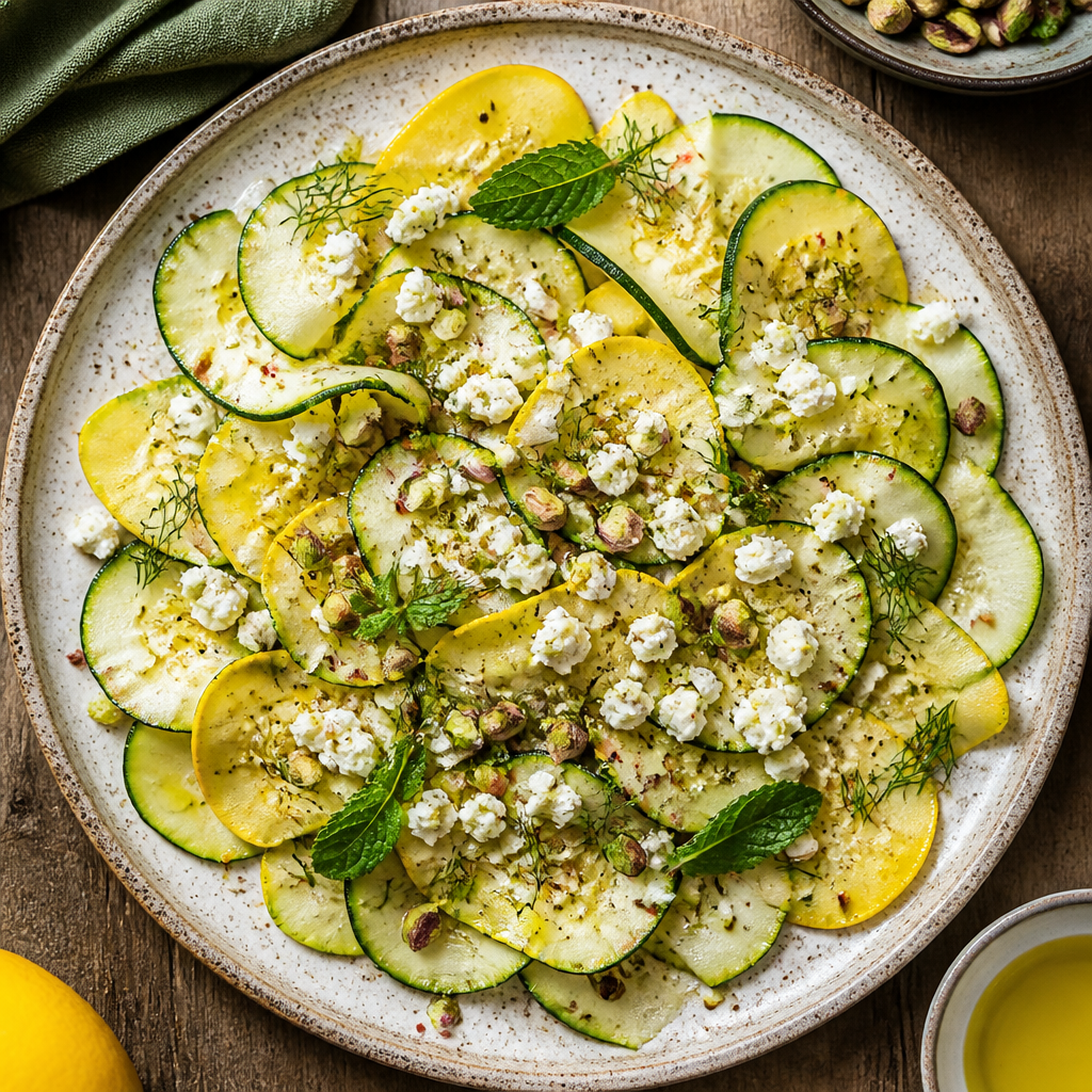 Summer Squash Carpaccio with Lemon and Pistachios