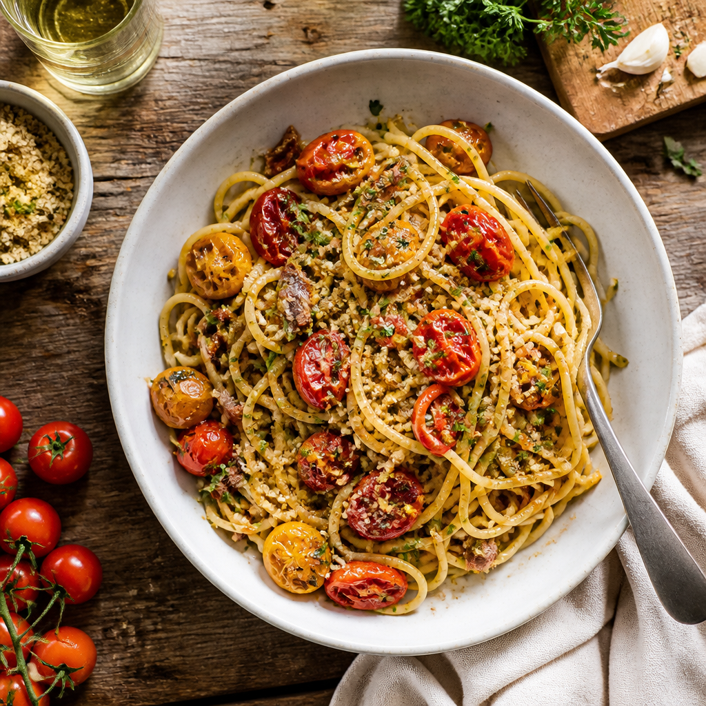 Summer Tomato Pasta With Garlic Anchovy Butter