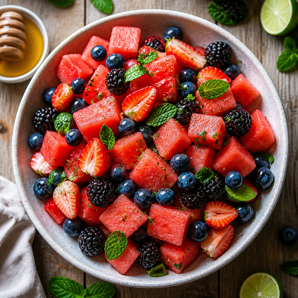 Watermelon Berry Salad With Honey Lime Vinaigrette