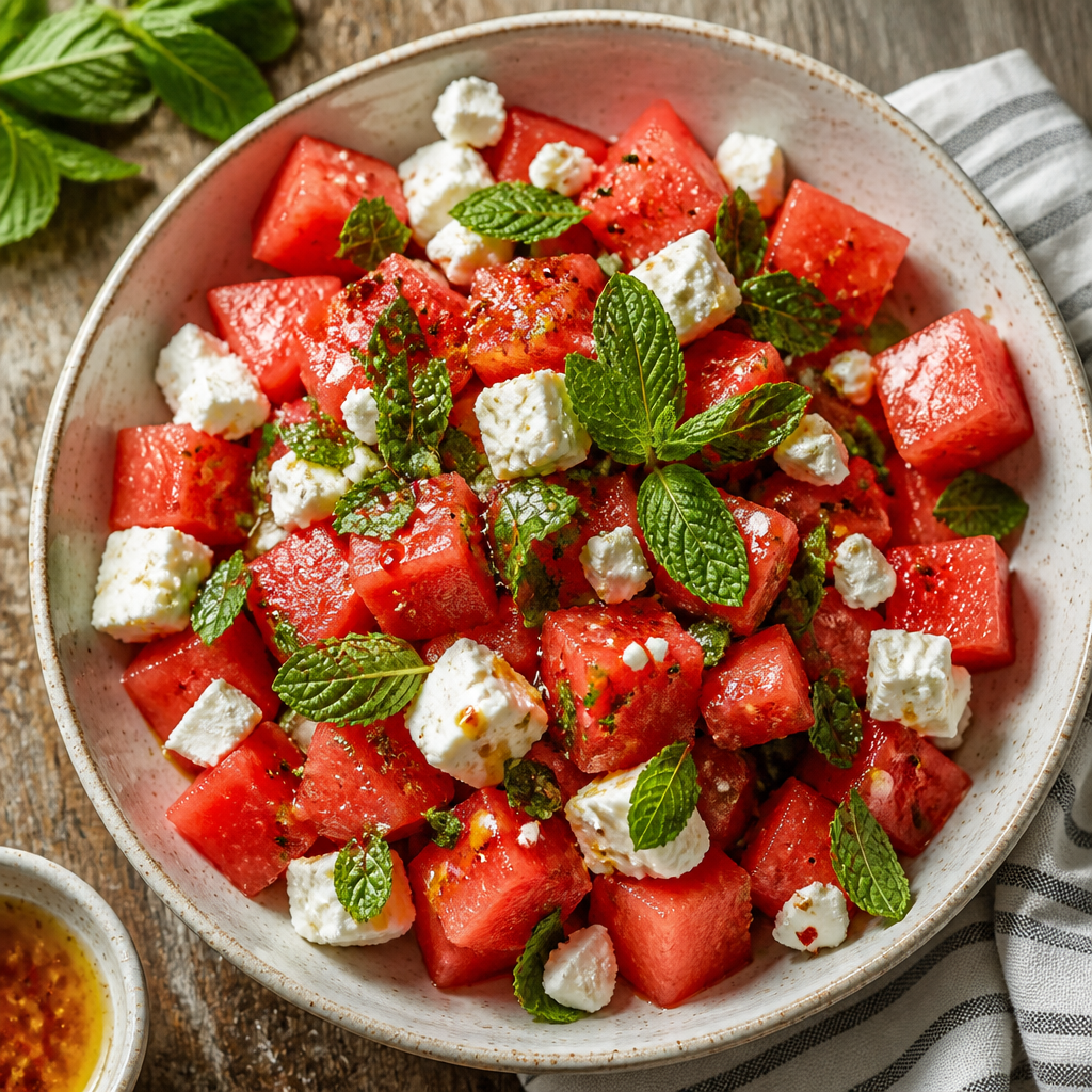 Watermelon Feta Salad with Hot Honey and Mint