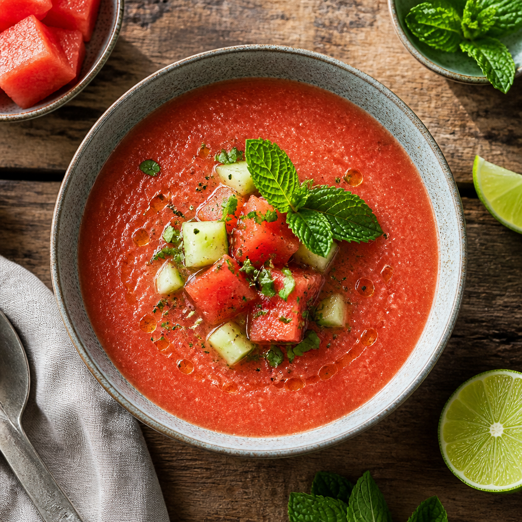 Watermelon Gazpacho With Fresh Mint and Lime