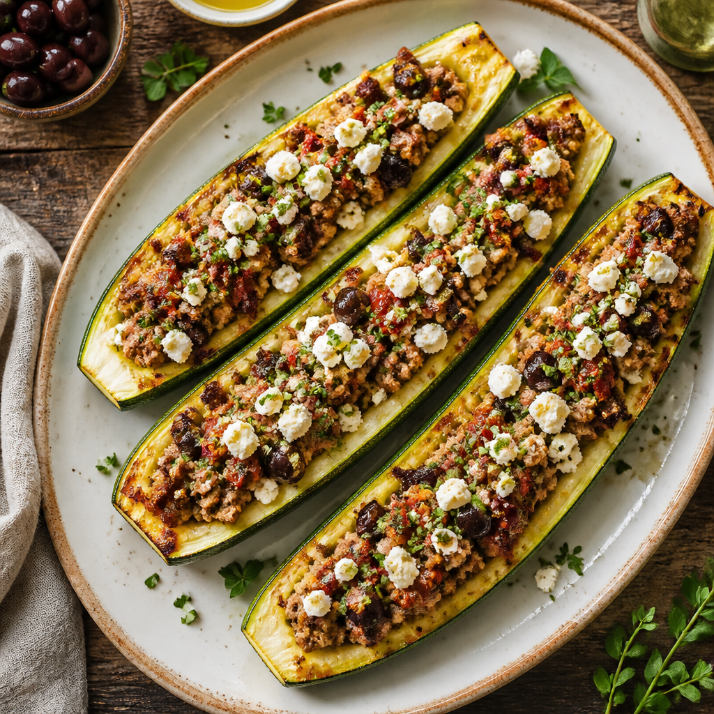 Zucchini Boat With Mediterranean Sausage Stuffing