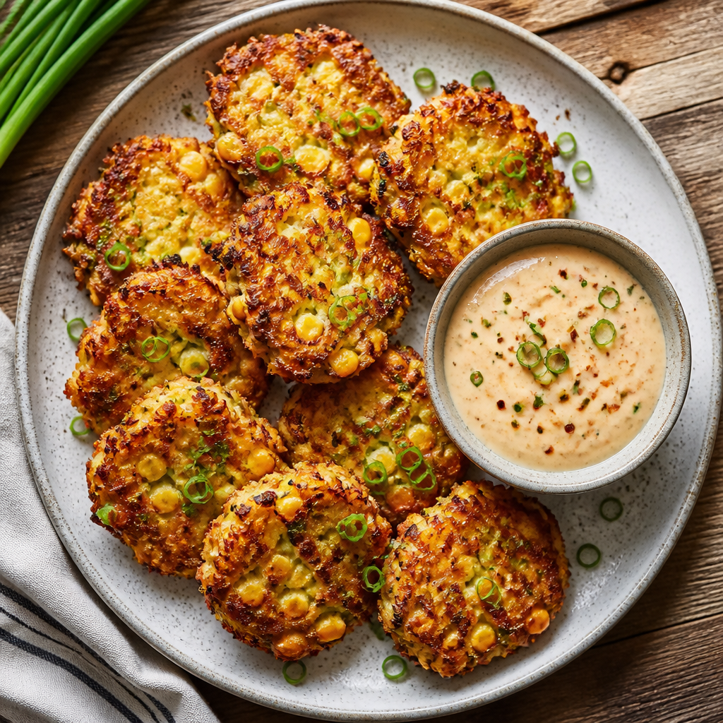 Zucchini Corn Fritters With Spicy Scallion Aioli