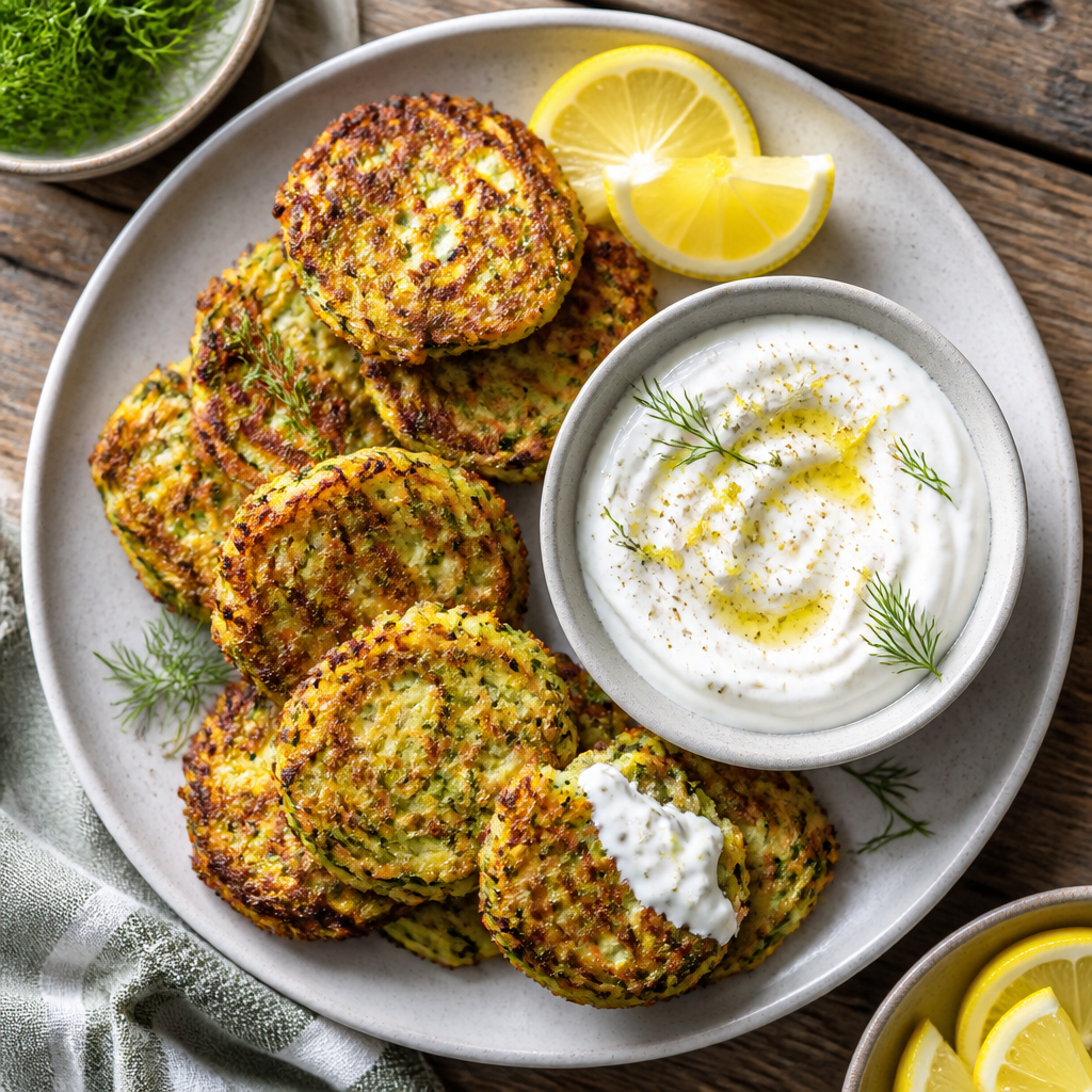 Zucchini Fritters With Lemon Yogurt Dip