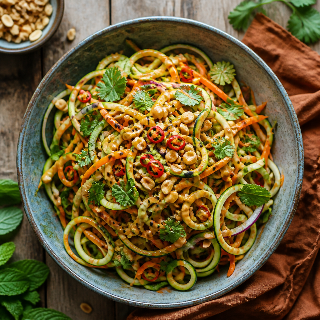 Zucchini Noodle Salad With Spicy Peanut Ginger