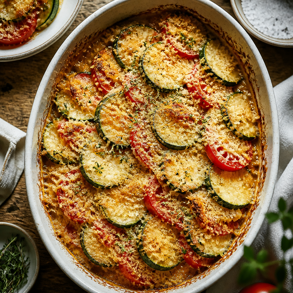 Zucchini Tomato Gratin With Parmesan Crust