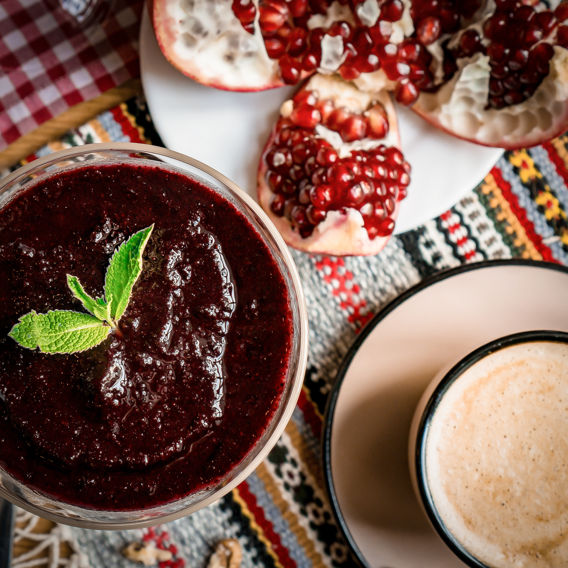 Georgian Kharcho with Pomegranate Molasses — Soup served and photographed from above