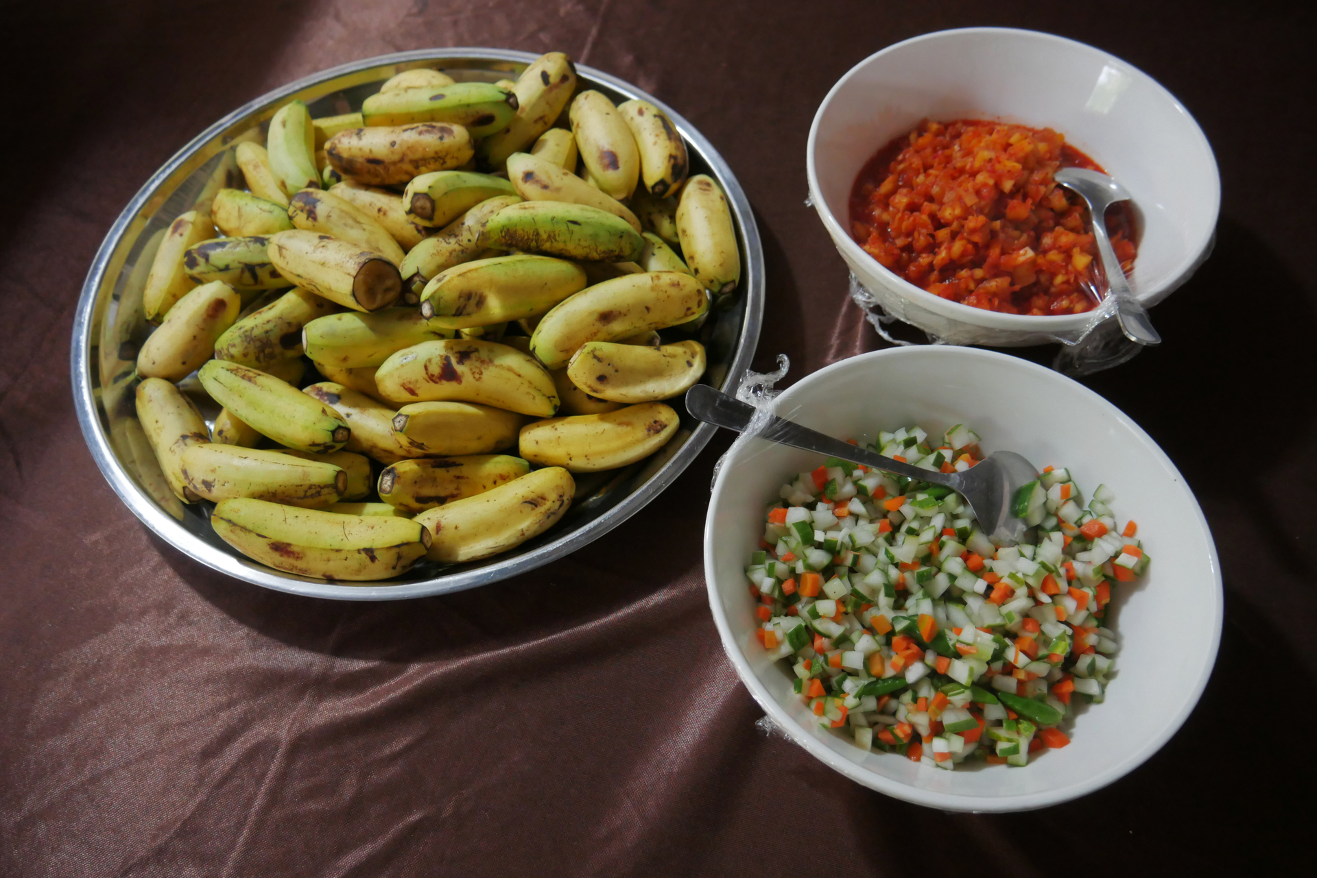 Ghanaian Red Red with Fried Plantains — Main Course served and photographed from above