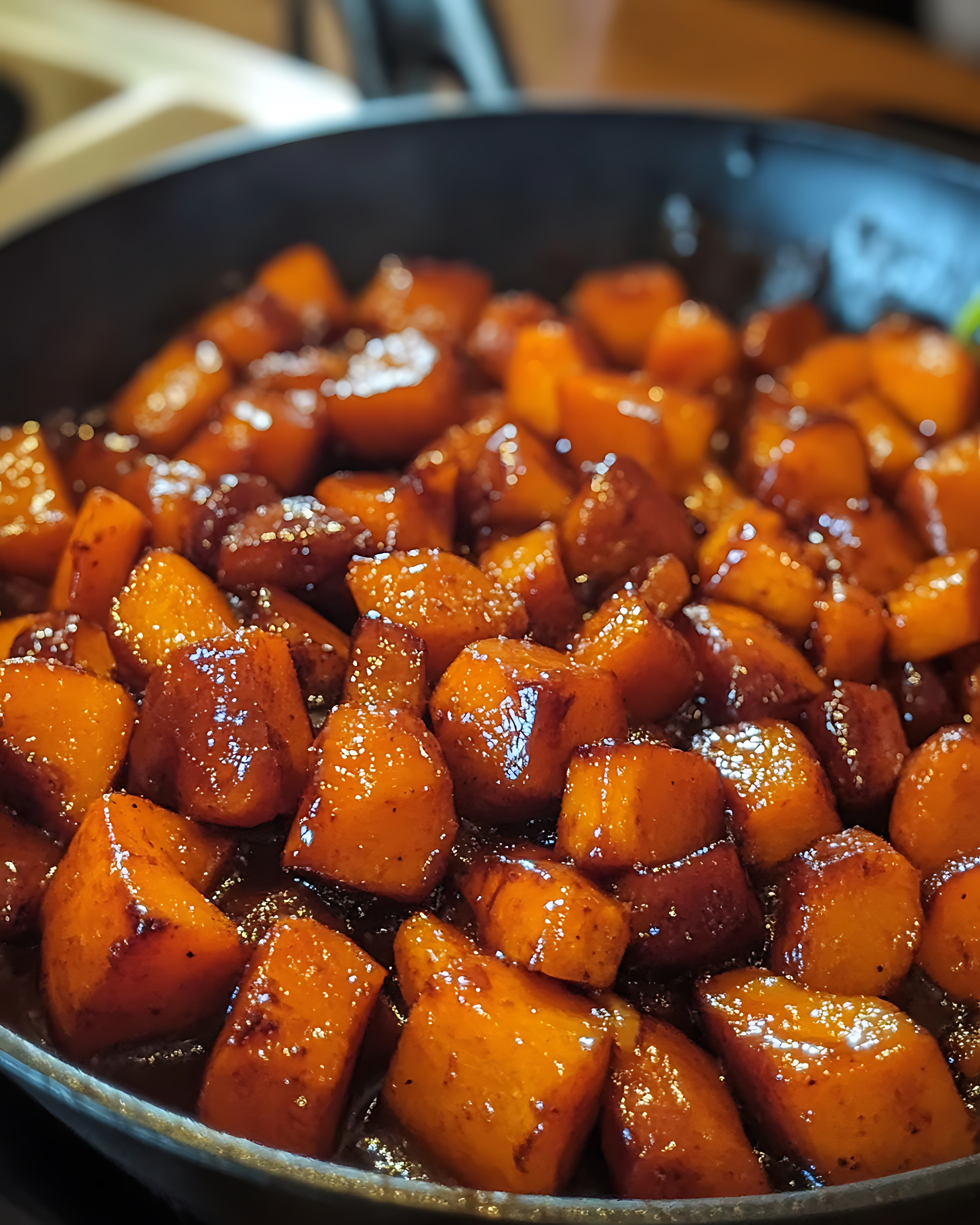 Overhead flat-lay of all ingredients for Glazed Japanese Sweet Potato with Miso Glaze laid out on a kitchen surface.