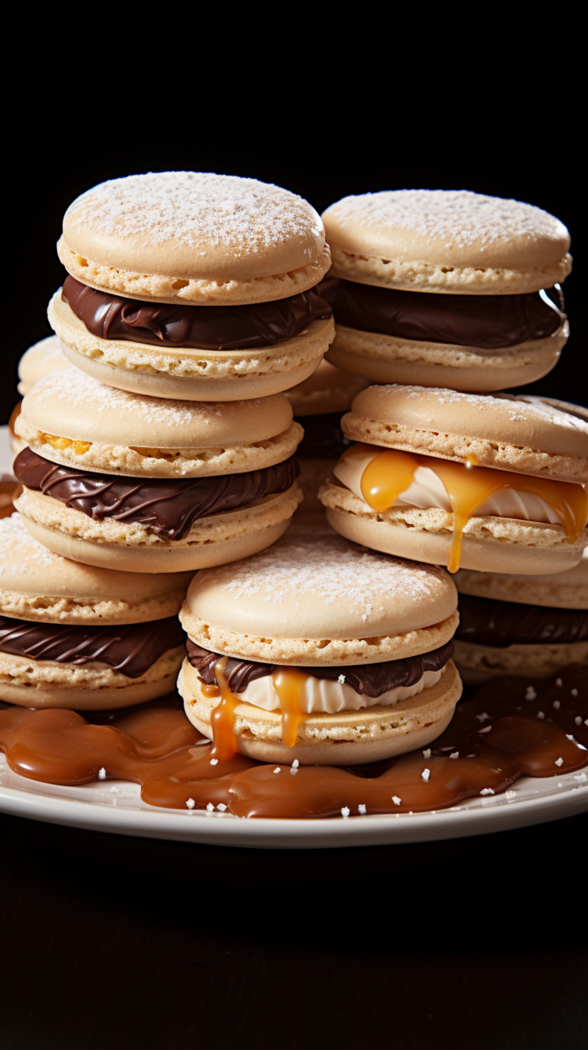 Glazed Peruvian Alfajores with Honey-Caramel Center — Dessert served and photographed from above