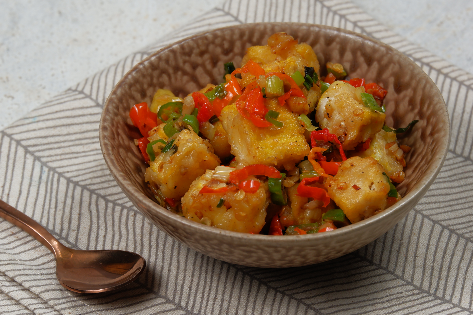 Gobi Manchurian with Ginger and Green Chilies — Appetizer served and photographed from above