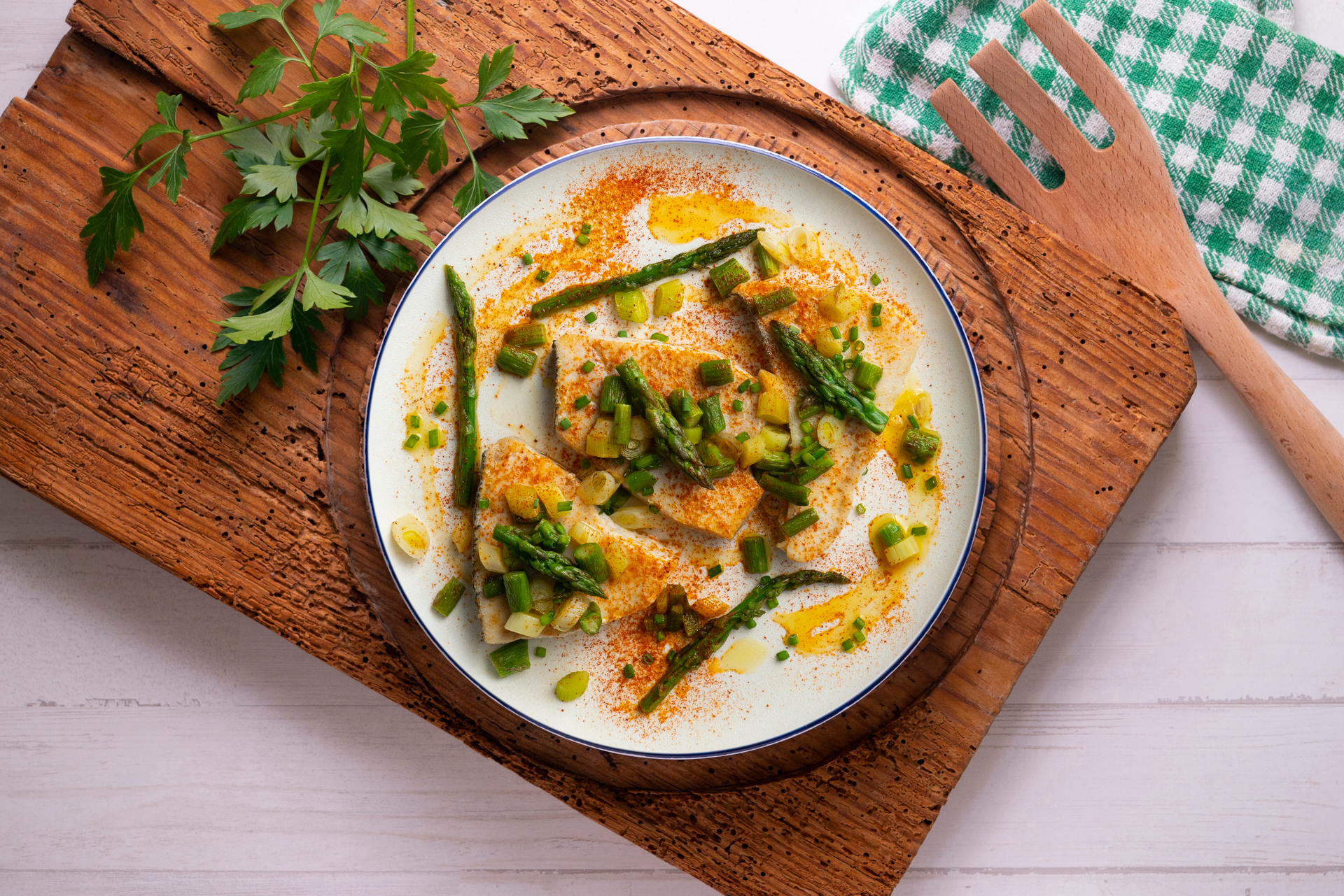 Overhead flat-lay of all ingredients for Greek Avgolemono Baked Chicken with Rice and Dill laid out on a kitchen surface.