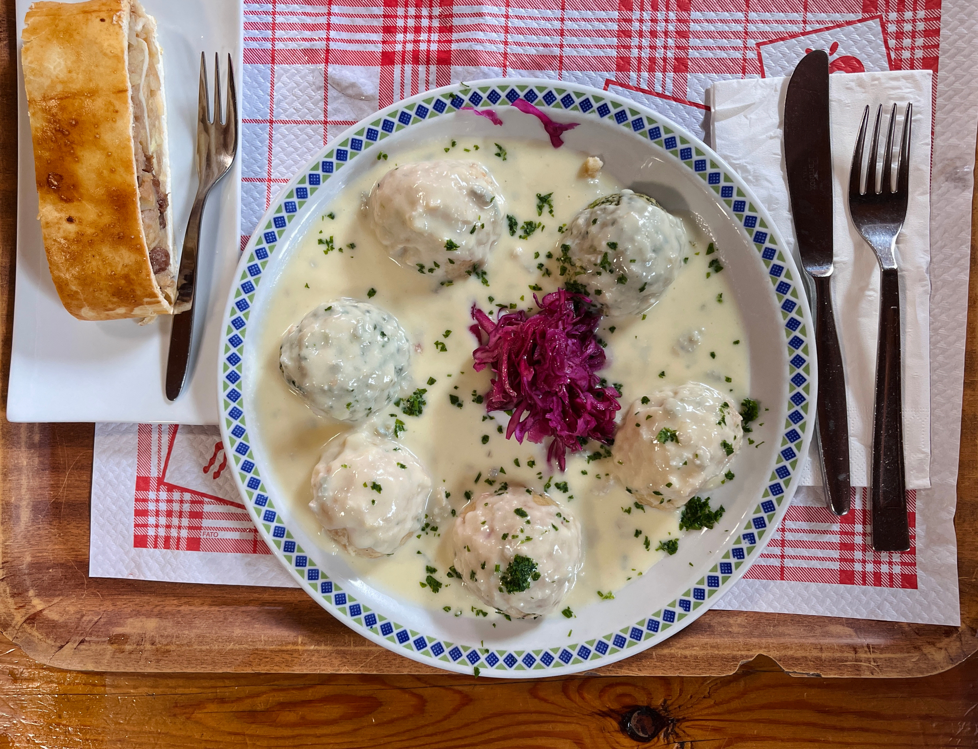 Greek Avgolemono Meatballs with Dill and Lemon Broth — Main Course served and photographed from above