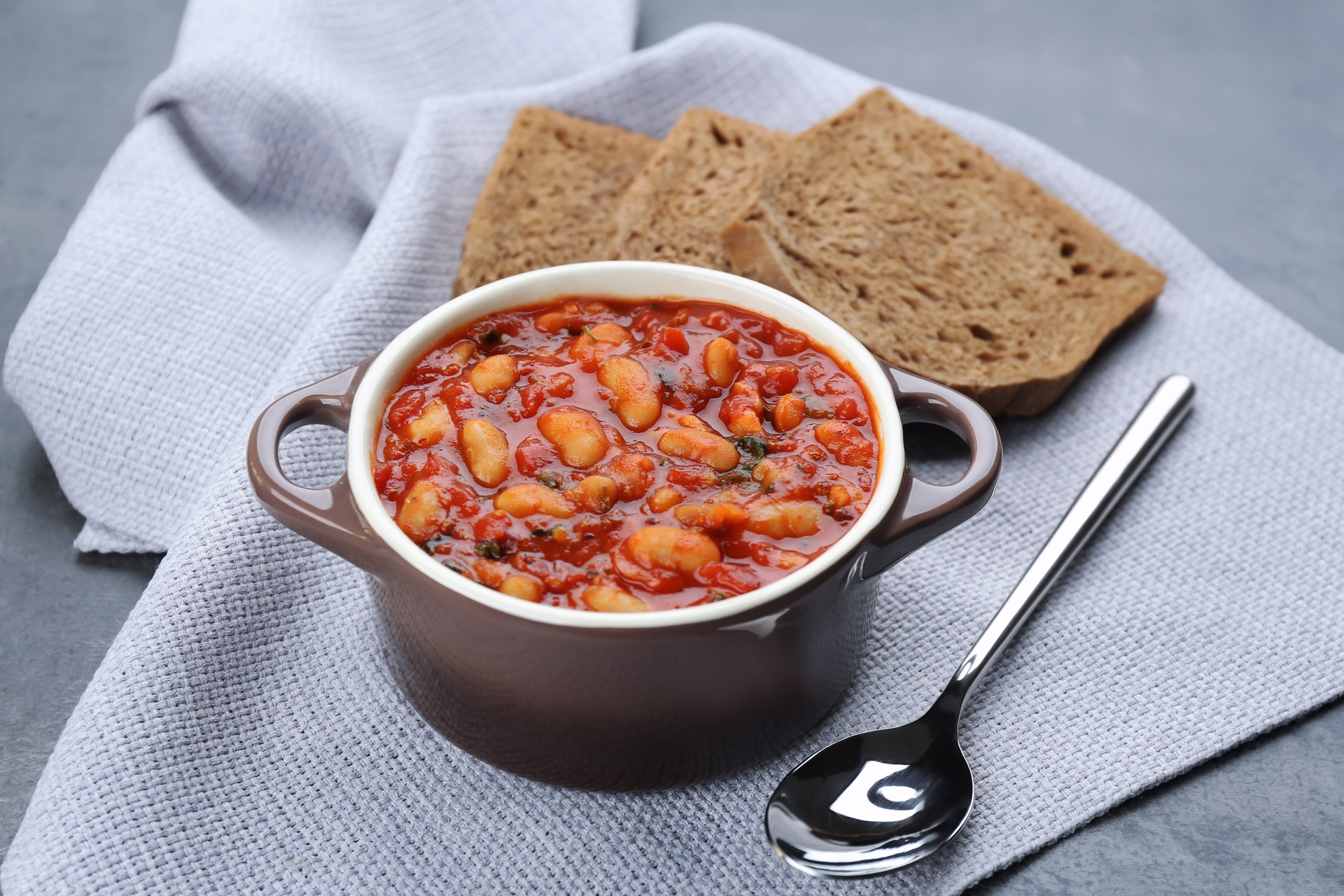 Greek Fasolada Soup — Soup served and photographed from above