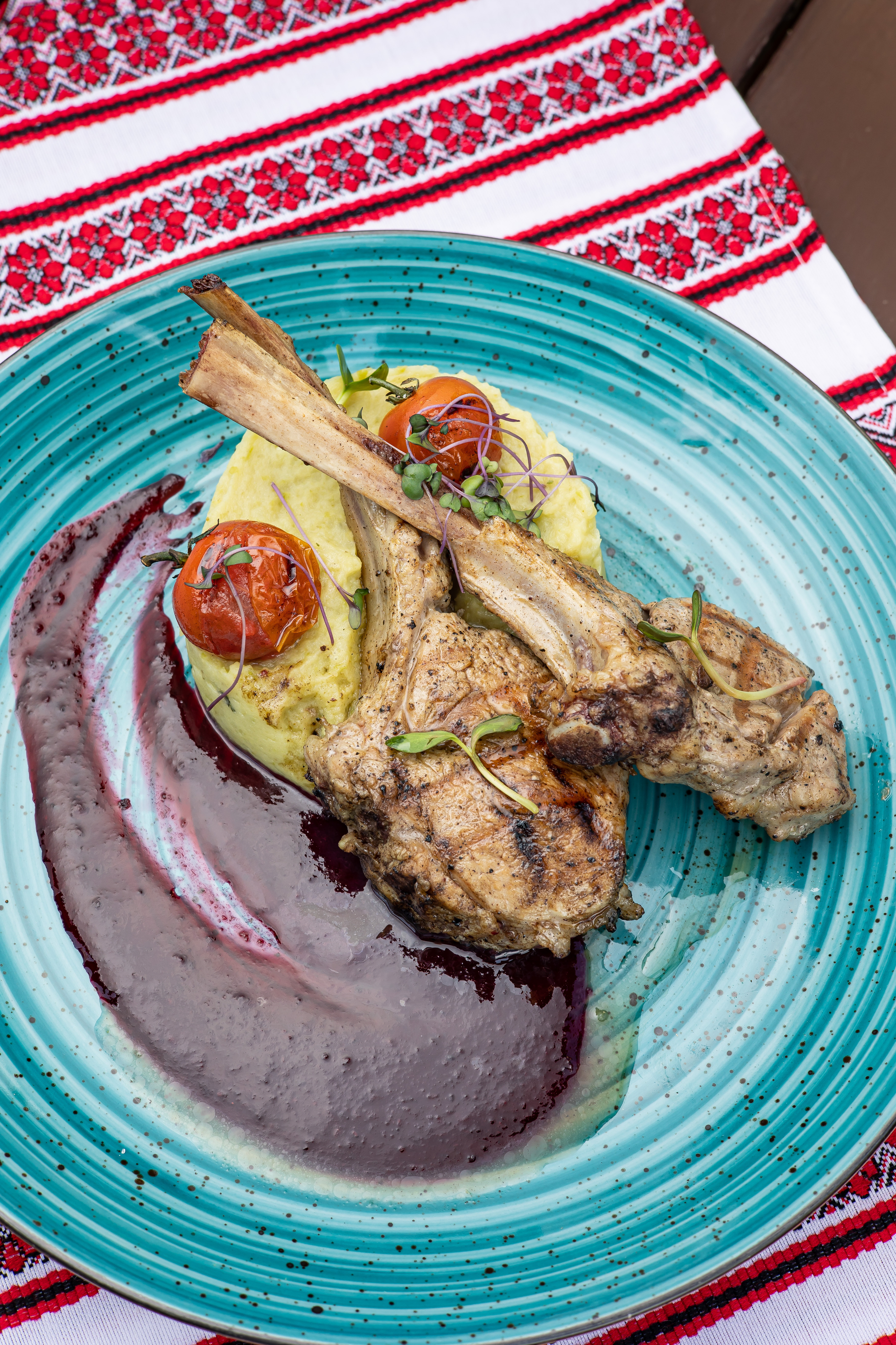 Greek Kleftiko Lamb with Oregano and Citrus — Main Course served and photographed from above