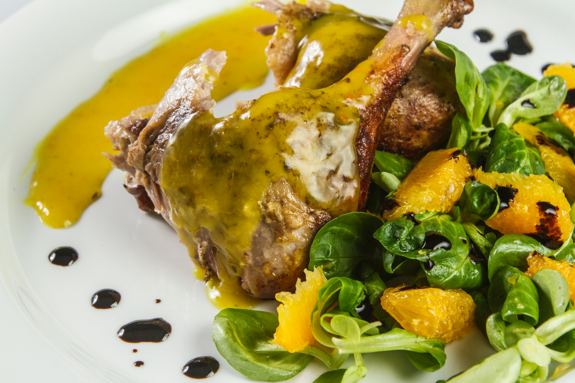 Greek Lemon and Thyme Braised Rabbit — Main Course served and photographed from above