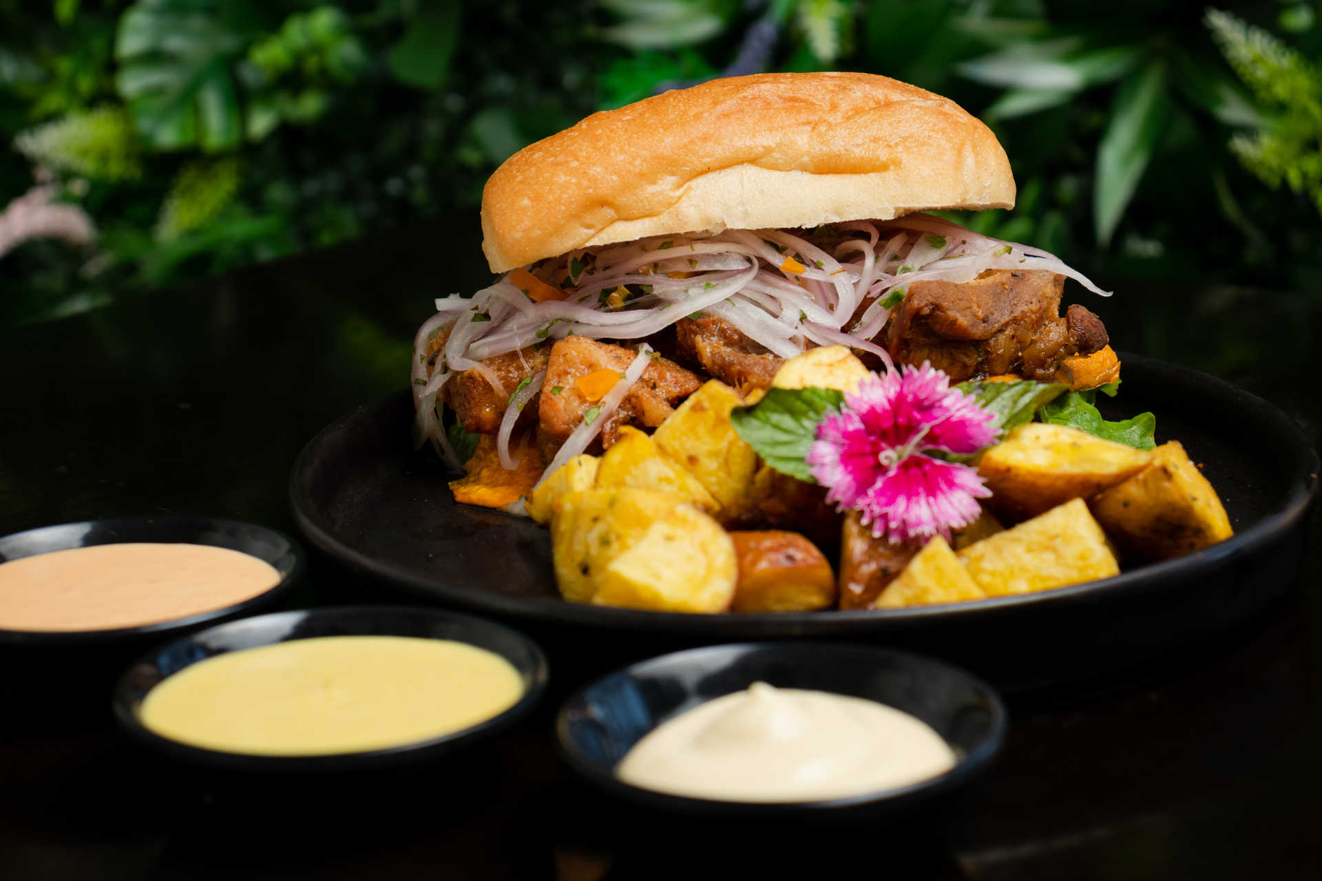 Hawaiian Huli Huli Chicken Sliders with Pineapple Slaw — Main Course served and photographed from above