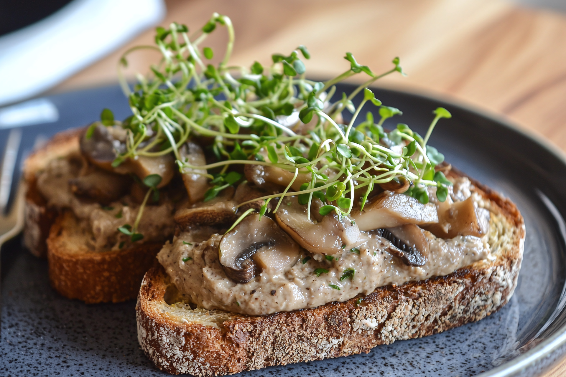 Overhead flat-lay of all ingredients for Hearty Ale Bread with Leek and Mushroom Butter laid out on a kitchen surface.